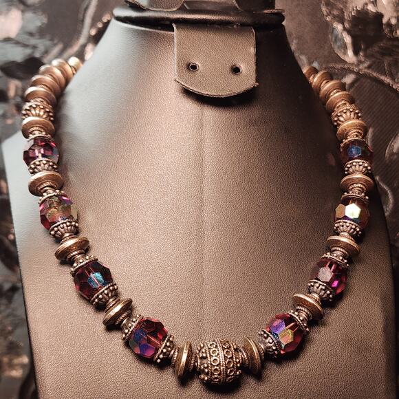 Vtg Purple Swarovski Crystal Necklace Solid Sterling Silver Beads Toggle 129g - Picture 9 of 10